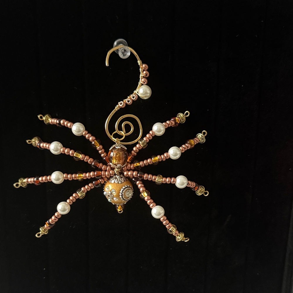 Beaded Spider Ornament with Gold and Brown Accents